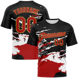 Custom Black Red White-Old Gold 3D Pattern Splash Performance T-Shirt