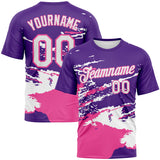 Custom Purple White-Pink 3D Pattern Splash Performance T-Shirt