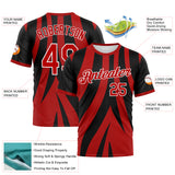 Custom Black Red-White 3D Pattern Jagged Stripe Abstract Geometric Performance T-Shirt