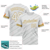 Custom White Gray-Old Gold 3D Pattern Diagonal Stripe Speed Line Performance T-Shirt