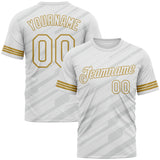 Custom White Gray-Old Gold 3D Pattern Diagonal Stripe Speed Line Performance T-Shirt