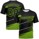 Custom Black Neon Green-White 3D Pattern Diagonal Stripe Halftone Performance T-Shirt