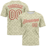 Custom City Cream-Red 3D Pattern Geometric Diamond Subtle Grid Performance T-Shirt