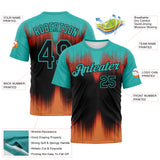 Custom Aqua Black-Bay Orange 3D Pattern Bermuda Playa Fade Effect Performance T-Shirt