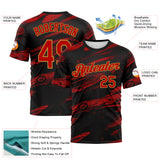 Custom Black Red-Old Gold 3D Pattern Lava Splash Ink Wash Performance T-Shirt