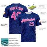 Custom Royal Pink Navy Thunder Blue-White 3D Pattern Tribal Ethnic Design Performance T-Shirt