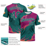 Custom Teal Deep Pink-Gray 3D Pattern Flame Abstract Style Performance T-Shirt