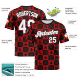 Custom Black White Red-Gray 3D Pattern Christmas Buffalo Check Performance T-Shirt
