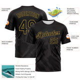 Custom Black-Old Gold 3D Pattern Tonal Brush Subtle Grunge Performance T-Shirt
