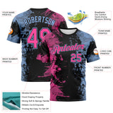 Custom Pink Black-Light Blue 3D Pattern Ink Splash Duotono Style Performance T-Shirt