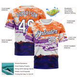 Custom Orange White Purple-Navy Distressed Abstract Paint Stroke Performance T-Shirt