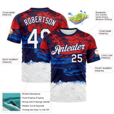 Custom Red White Blue-Navy Distressed Abstract Paint Stroke Performance T-Shirt