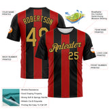 Custom Black Old Gold-Red Stripe Sportswear Performance T-Shirt
