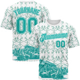 Custom White-Aqua Geometric Military Vibe Performance T-Shirt