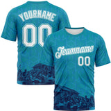 Custom Teal-White Geometric Military Vibe Performance T-Shirt