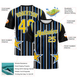 Custom Black Yellow Blue-White Stripe And Star Sportswear Performance T-Shirt