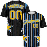 Custom Black Yellow Blue-White Stripe And Star Sportswear Performance T-Shirt