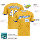 Custom Gold White-Thunder Blue Geometric Sportswear Performance T-Shirt