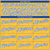 Custom Gold White-Thunder Blue Geometric Sportswear Performance T-Shirt