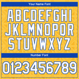 Custom Gold White-Thunder Blue Geometric Sportswear Performance T-Shirt