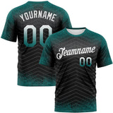 Custom Teal Black-White Gradient Speckle Geometric Sportswear Performance T-Shirt