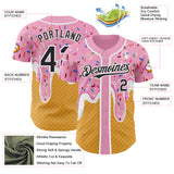 Custom Light Pink Black Yellow-White Foodie Food Dessert Melting Cream Waffle Grid Authentic Baseball Jersey