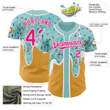 Custom Ice Blue Hot Pink Yellow-White Foodie Food Dessert Melting Cream Waffle Grid Authentic Baseball Jersey