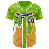 Custom Neon Green Black Yellow-White Foodie Food Dessert Melting Cream Waffle Grid Authentic Baseball Jersey