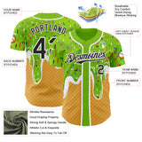 Custom Neon Green Black Yellow-White Foodie Food Dessert Melting Cream Waffle Grid Authentic Baseball Jersey
