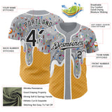 Custom Gray Black Yellow-White Foodie Food Dessert Melting Cream Waffle Grid Authentic Baseball Jersey