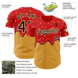 Custom Red Brown Yellow-Cream Foodie Food Dessert Melting Cream Waffle Grid Authentic Baseball Jersey