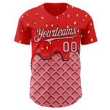 Custom Red Medium Pink-Brown Foodie Food Dessert Melting Cream Waffle Grid Authentic Baseball Jersey