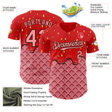 Custom Red Medium Pink-Brown Foodie Food Dessert Melting Cream Waffle Grid Authentic Baseball Jersey