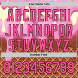 Custom Light Pink Pink Yellow-Brown Foodie Food Dessert Melting Cream Waffle Grid Authentic Baseball Jersey