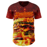 Custom Red-Yellow Foodie Fast Food Burger Authentic Baseball Jersey