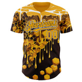 Custom Yellow Black Brown-White Foodie Food Honey Bee Authentic Baseball Jersey