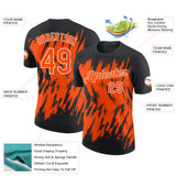 Custom Black Orange-White Torn Sharp Brush Stroke Splatter Performance T-Shirt