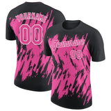 Custom Black Pink-White Torn Sharp Brush Stroke Splatter Performance T-Shirt