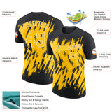 Custom Black Yellow-White Torn Sharp Brush Stroke Splatter Performance T-Shirt