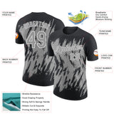 Custom Black Gray-White Torn Sharp Brush Stroke Splatter Performance T-Shirt