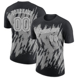 Custom Black Gray-White Torn Sharp Brush Stroke Splatter Performance T-Shirt