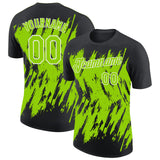 Custom Black Neon Green-White Torn Sharp Brush Stroke Splatter Performance T-Shirt