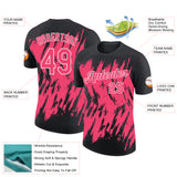 Custom Black Neon Pink-White Torn Sharp Brush Stroke Splatter Performance T-Shirt