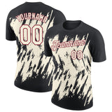 Custom Black Cream-Crimson Torn Sharp Brush Stroke Splatter Performance T-Shirt