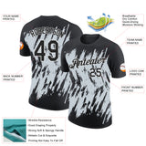 Custom Black Silver-White Torn Sharp Brush Stroke Splatter Performance T-Shirt
