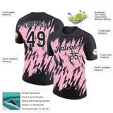 Custom Black Light Pink-White Torn Sharp Brush Stroke Splatter Performance T-Shirt