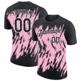 Custom Black Light Pink-White Torn Sharp Brush Stroke Splatter Performance T-Shirt