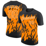 Custom Black Bay Orange-White Torn Sharp Brush Stroke Splatter Performance T-Shirt