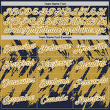Custom Navy Old Gold-White Torn Sharp Brush Stroke Splatter Performance T-Shirt