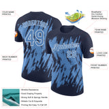 Custom Navy Light Blue-White Torn Sharp Brush Stroke Splatter Performance T-Shirt